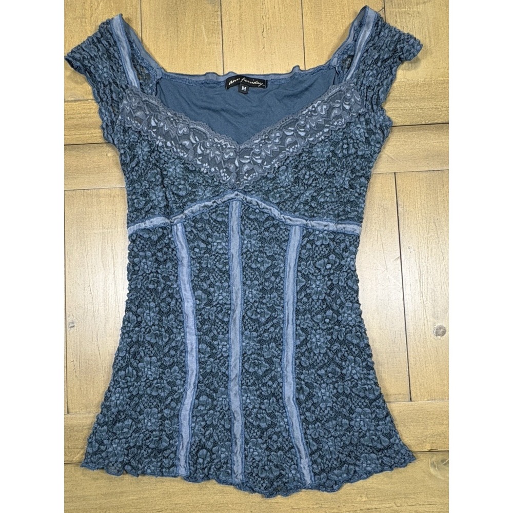 Vtg Y2K Ann Ferriday Lace‎ Stretch Corset Top Fairy Romantic Blue M Whimsigoth - Picture 4 of 11